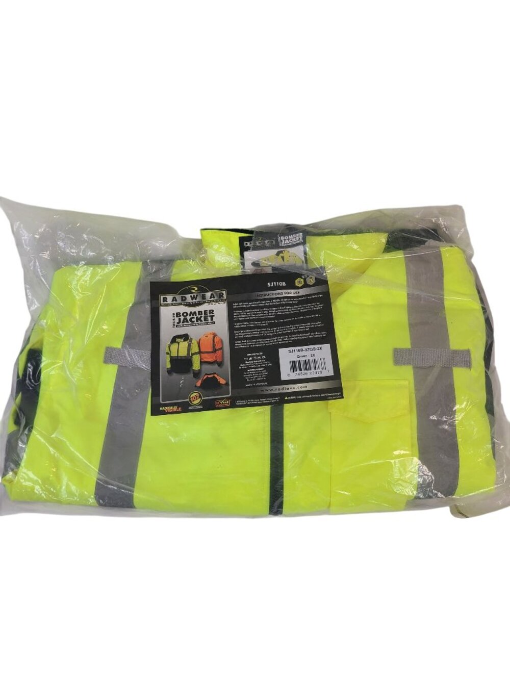 NEW Radians Hi-Vis Green Bomber Jacket Sz 2X Removable Liner ANSI/ISEA Class 3